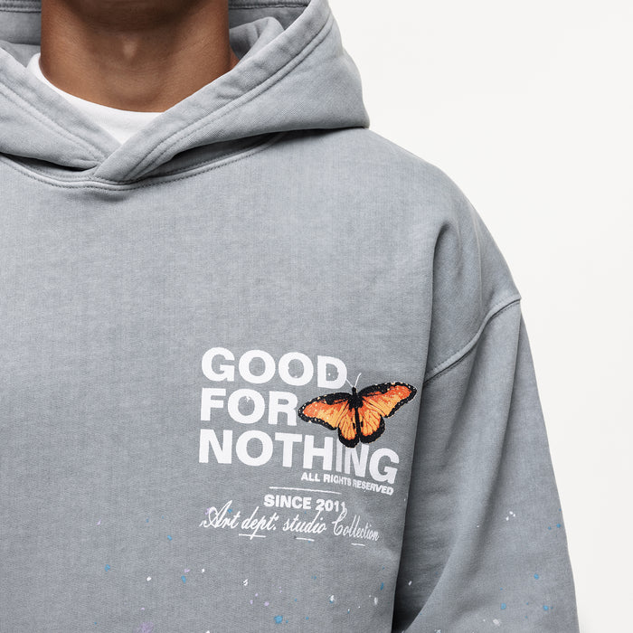 Good For Nothing Studio Butterfly Washed Grey Hoodie
