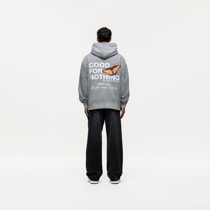 Good For Nothing Studio Butterfly Washed Grey Hoodie