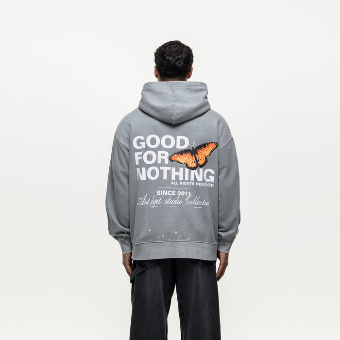 good for nothing Studio Butterfly Washed Grey Hoodie
