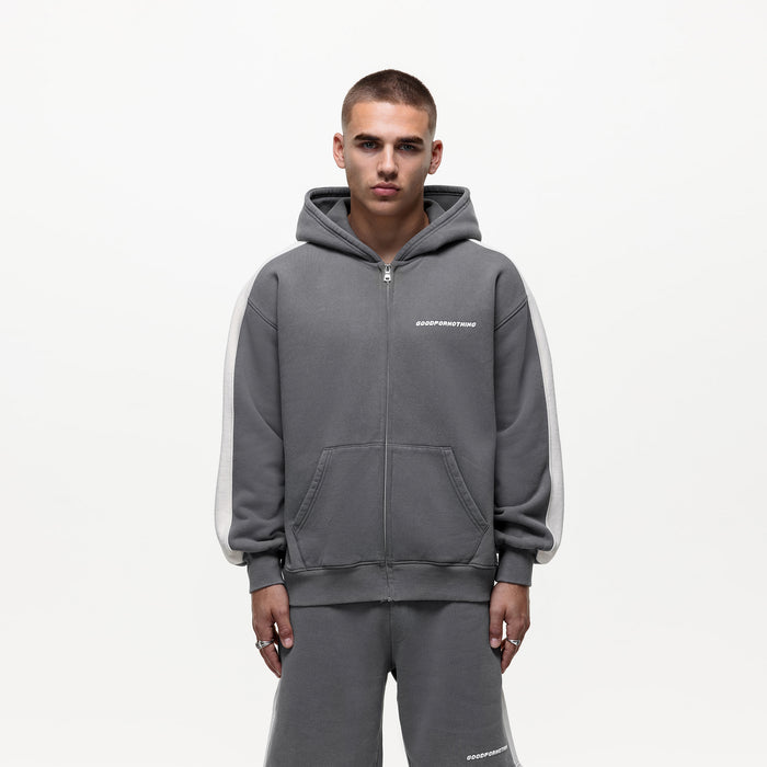 good for nothing Vintage Track Grey Zip Hoodie (Final Sale)
