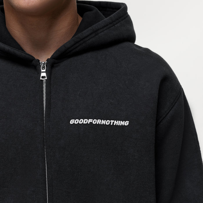 Good For Nothing Vintage Washed Jet Black Zip Hoodie