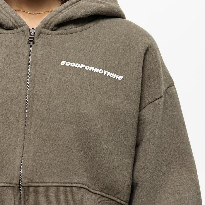 Good For Nothing Vintage Washed Olive Zip Hoodie (Final Sale)