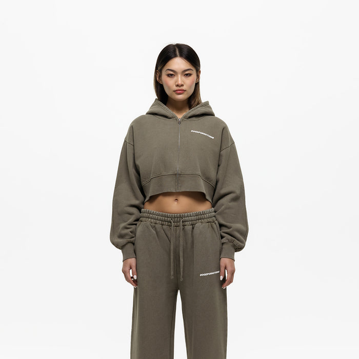 good for nothing Vintage Washed Olive Zip Hoodie (Final Sale)