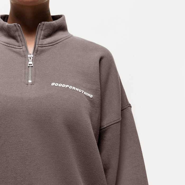 Good For Nothing Vintage Washed Taupe Funnel Zip Sweat