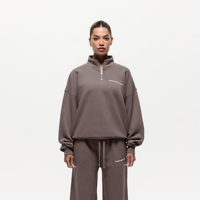 good for nothing Vintage Washed Taupe Funnel Zip Sweat