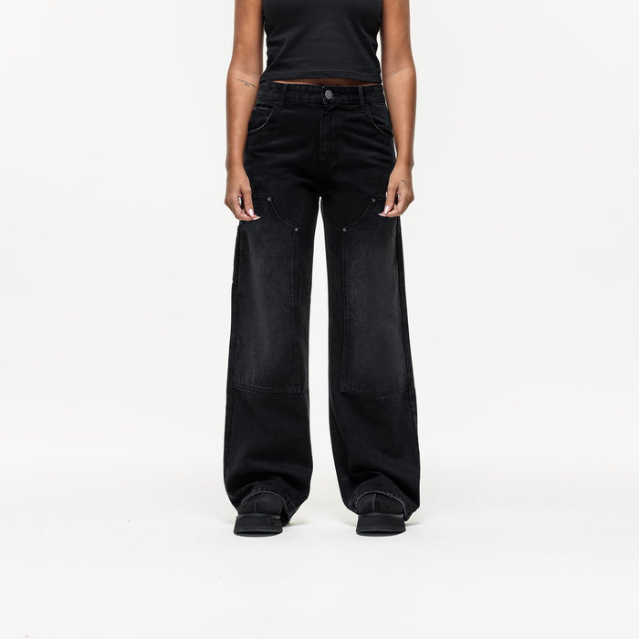 good for nothing Washed Carpenter Black Baggy Denim Jean