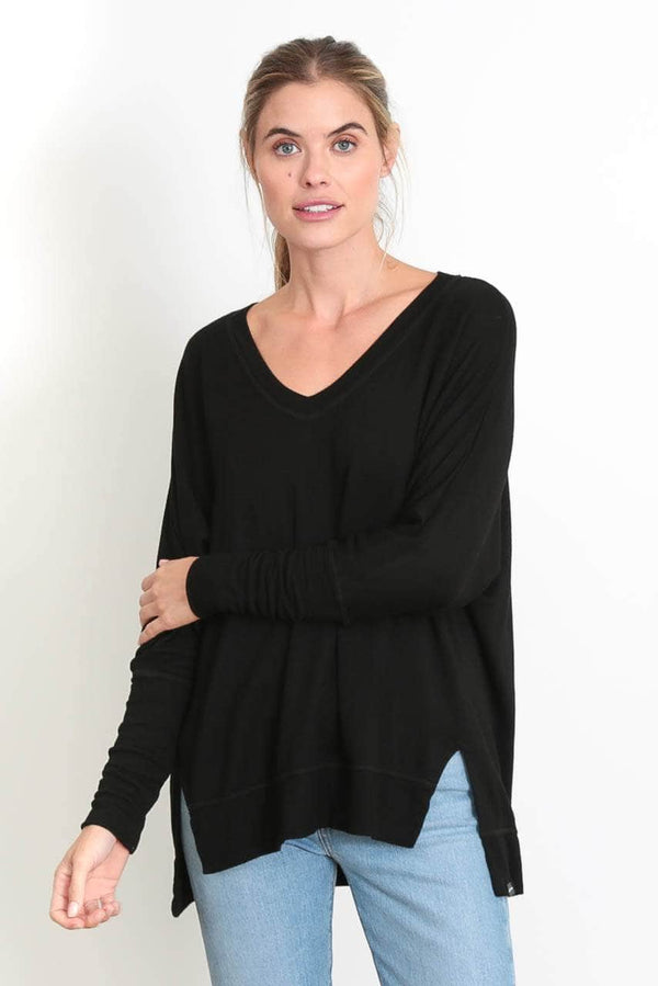 Good Hyouman The Carrie - Relaxed V-Neck Sweater - Black Sand