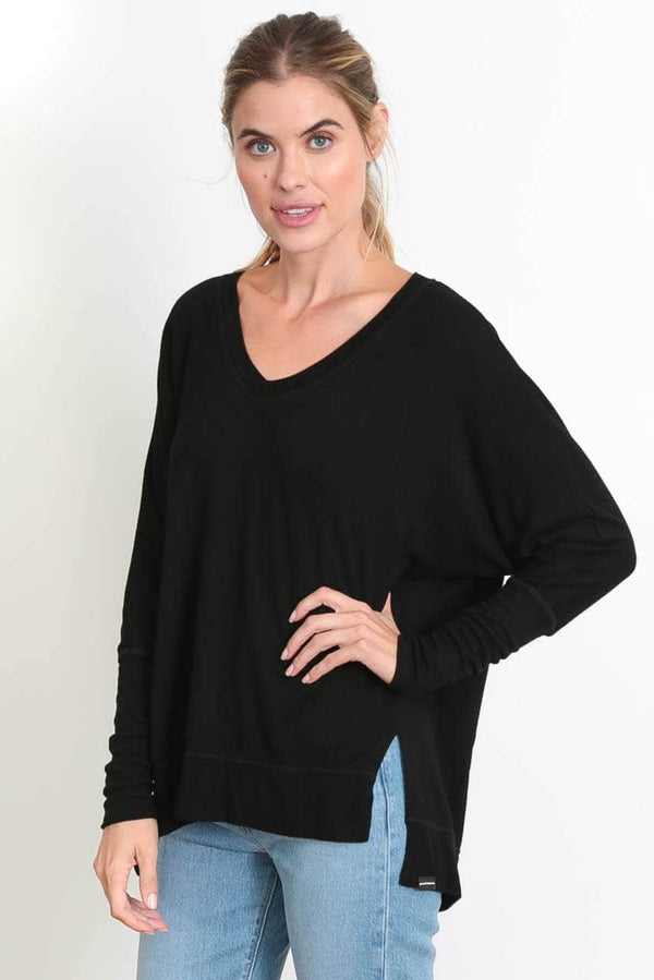 Good Hyouman The Carrie - Relaxed V-Neck Sweater - Black Sand
