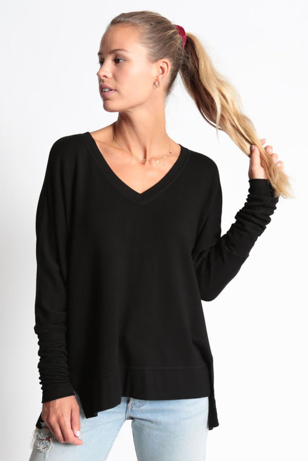 Good Hyouman The Carrie - Relaxed V-Neck Sweater - Black Sand