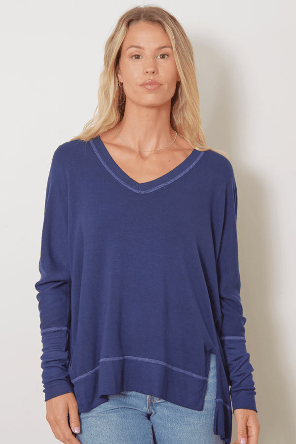 good hyouman The Carrie - Relaxed V-Neck Sweater - Purple Blue
