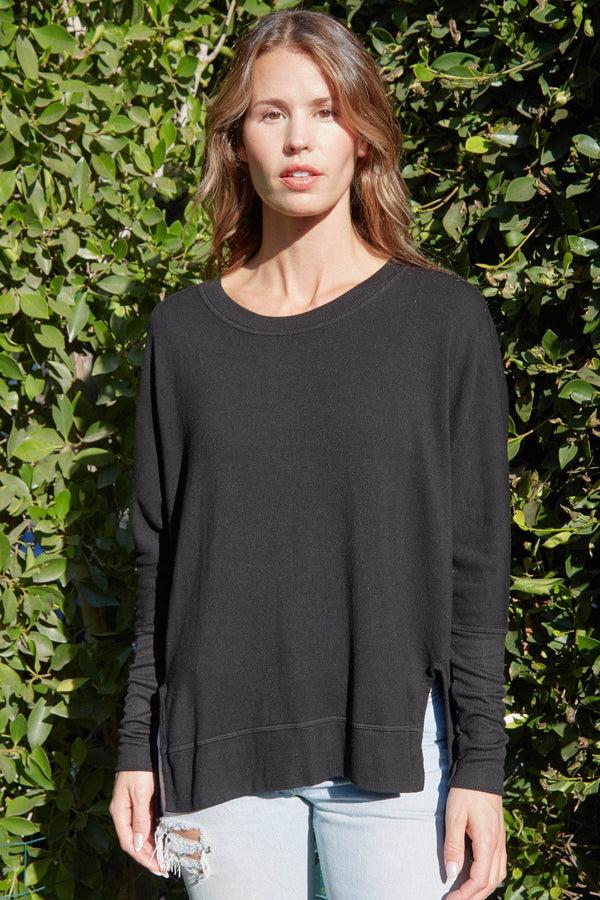 good hyouman The Carrie Swoop Neck- Relaxed Sweater - Black Sand