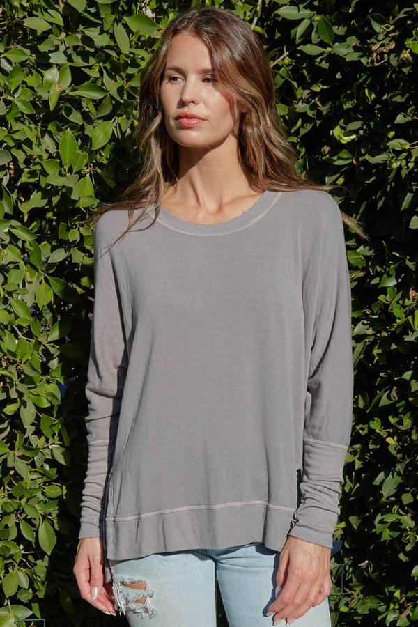 good hyouman The Carrie Swoop Neck- Relaxed Sweater - Slate