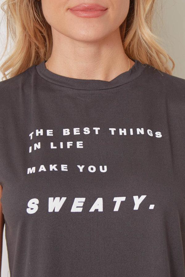 Good Hyouman The Lili Active Crop - The Best Things In Life Make You Sweaty - Black Sand