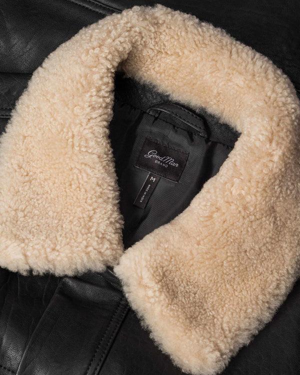 Good Man Brand Shearling Collar Trucker Jacket Responsible Leather Black