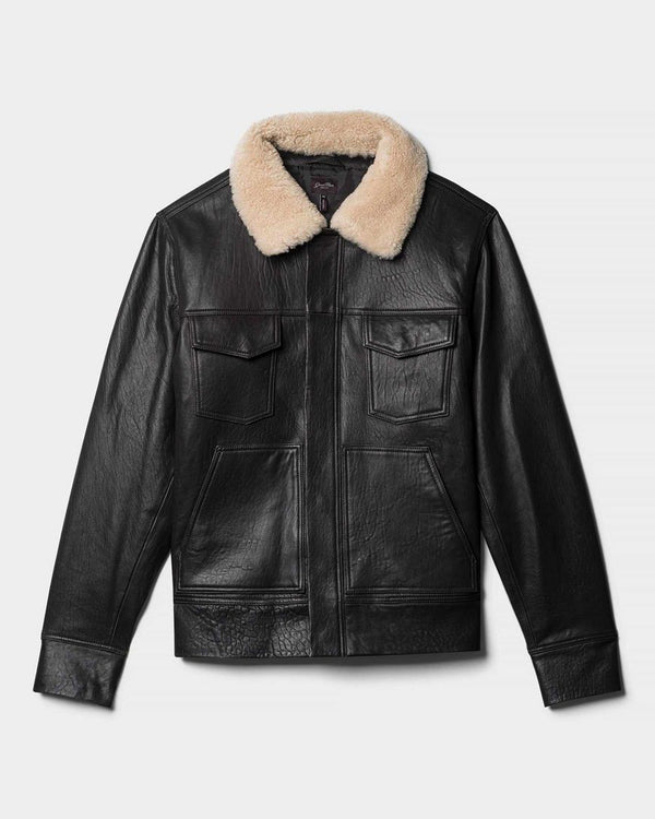good man brand Shearling Collar Trucker Jacket Responsible Leather Black