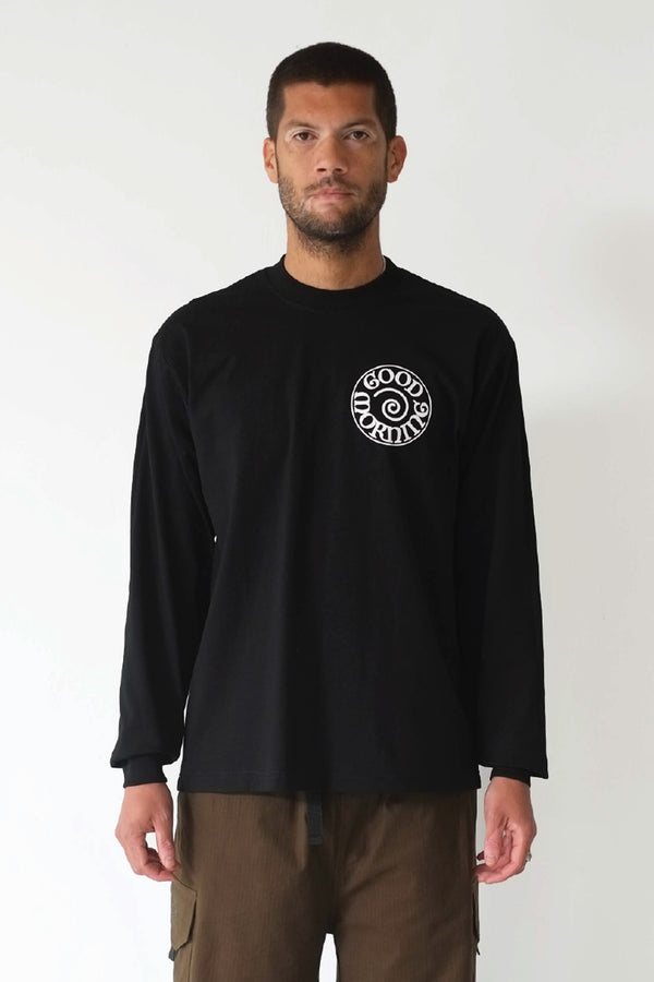 Good Morning Tapes Spiral Logo LS Tee - Black