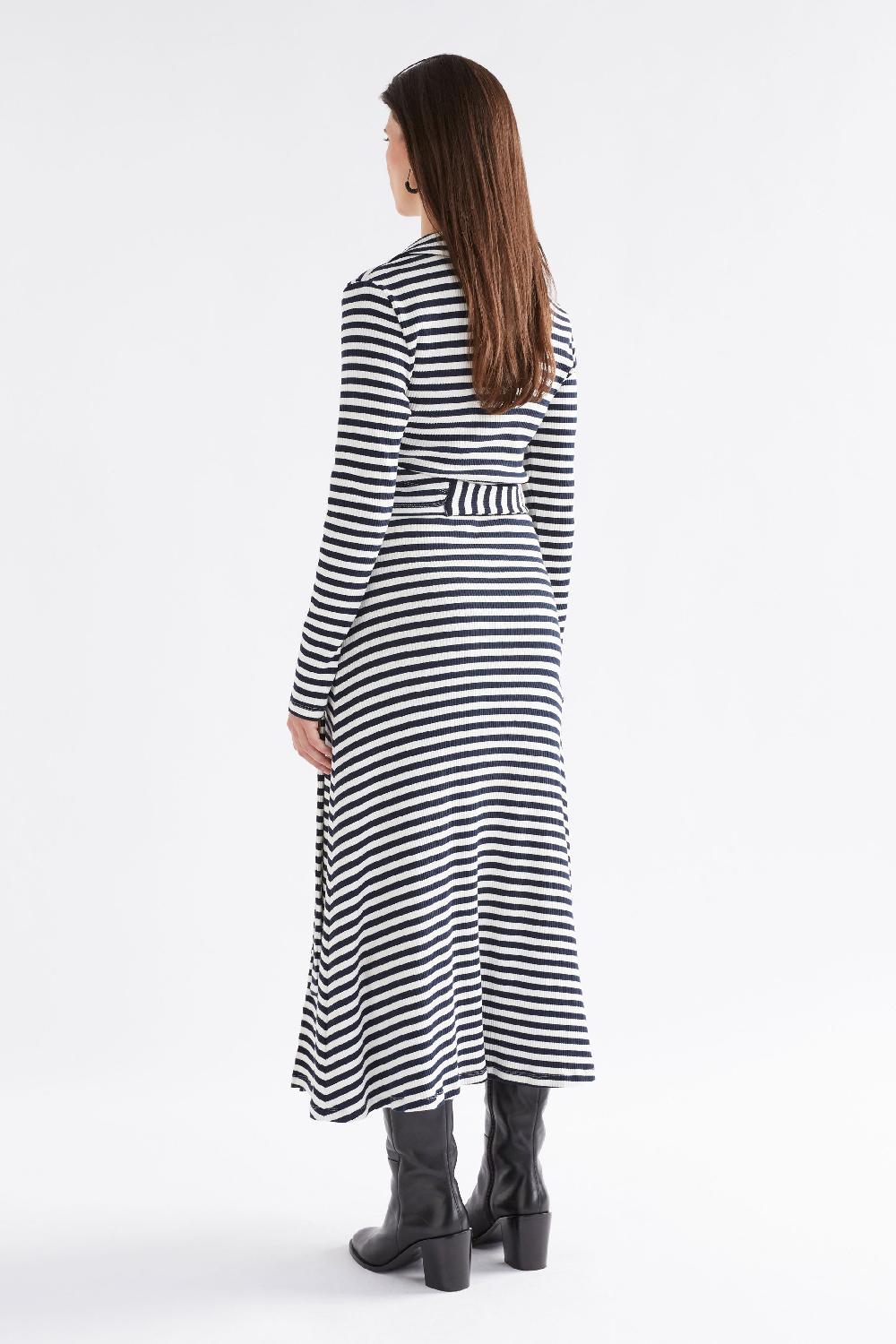 Good Thing Elk Kullan Ribbed Wrap Dress - White Ink Stripe