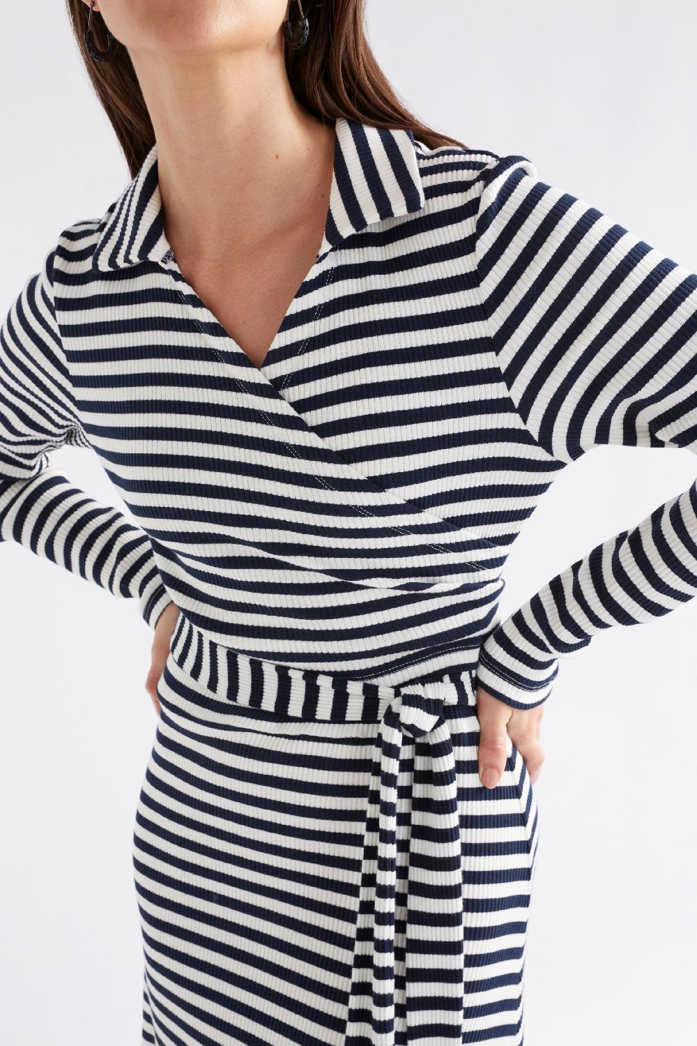Good Thing Elk Kullan Ribbed Wrap Dress - White Ink Stripe