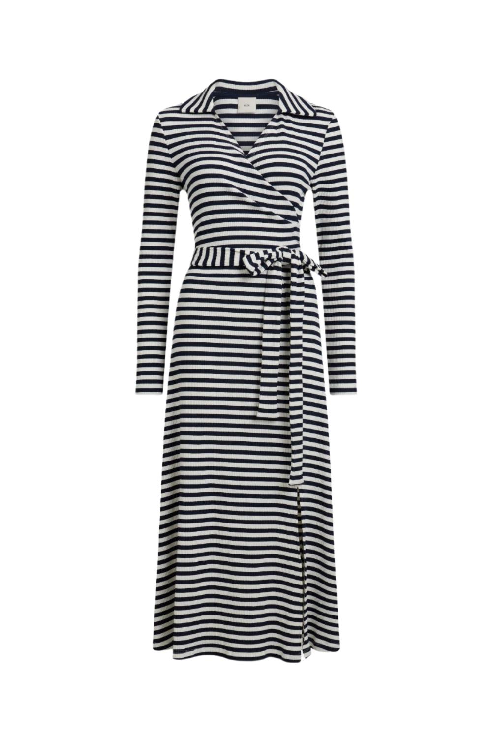 Good Thing Elk Kullan Ribbed Wrap Dress - White Ink Stripe