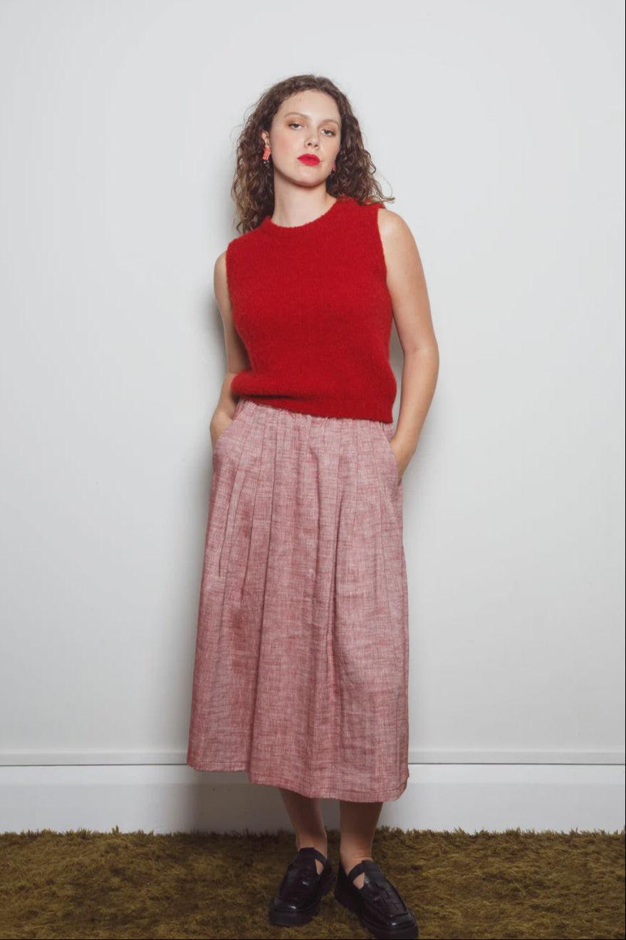 good thing Dalston Sapphire Skirt - Ruby Herringbone