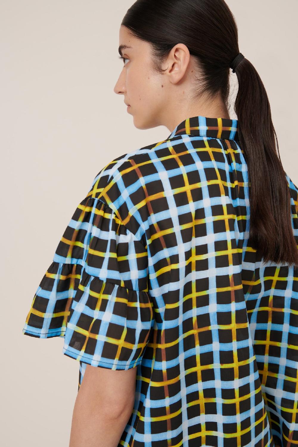 Good Thing Kowtow Painterly Blouse - Neon Tartan