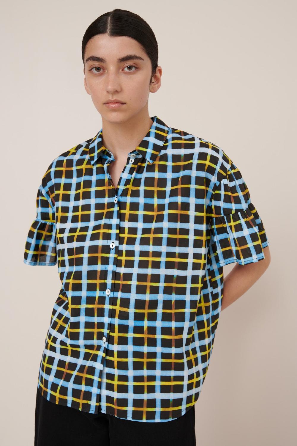 good thing Kowtow Painterly Blouse - Neon Tartan