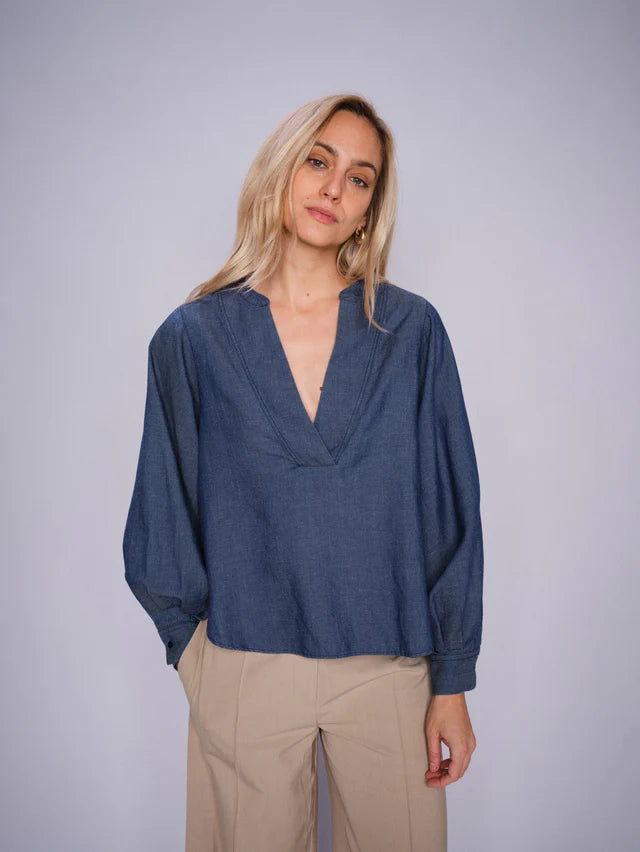 good thing Mos Mosh Yen Denim Blouse - Dark Blue