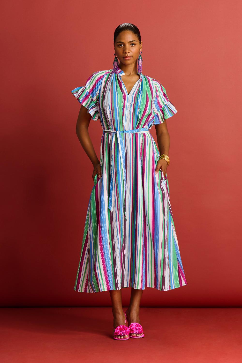 Good Thing POM Dress - Striped Sicily