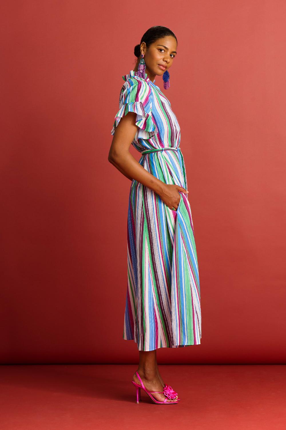 Good Thing POM Dress - Striped Sicily