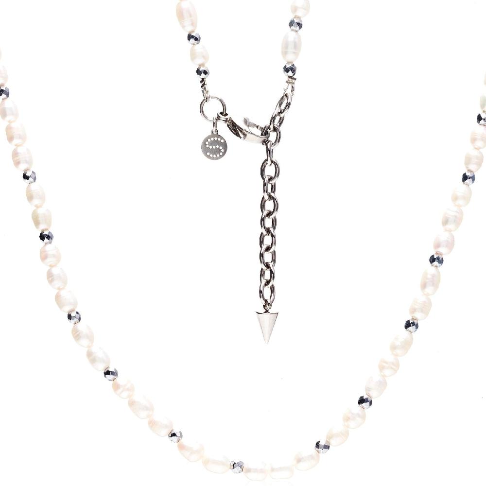 good thing Silk & Steel La Mer Necklace - Pearl/Silver