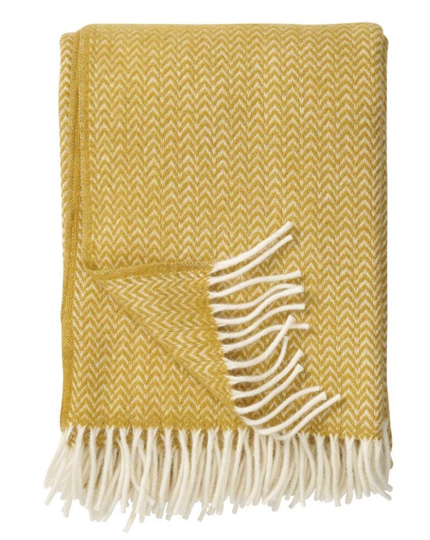 good thing Klippan Chevron Woven Lambswool Blanket - Yellow