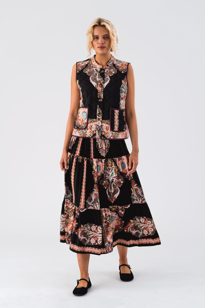 Good Thing Lollys Laundry Morning Midi Skirt - Black Paisley Print