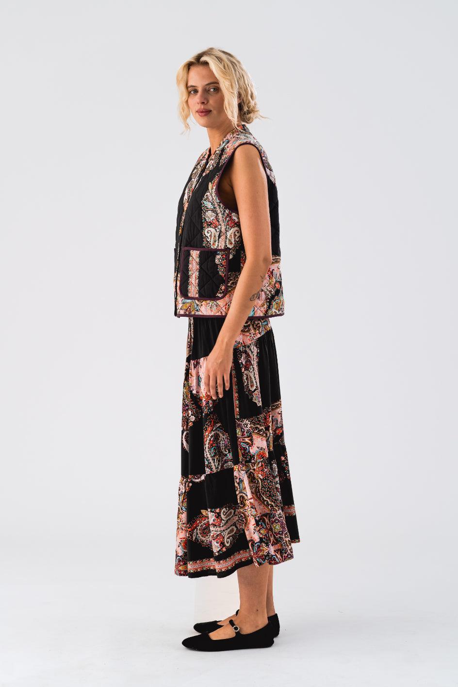 Good Thing Lollys Laundry Morning Midi Skirt - Black Paisley Print