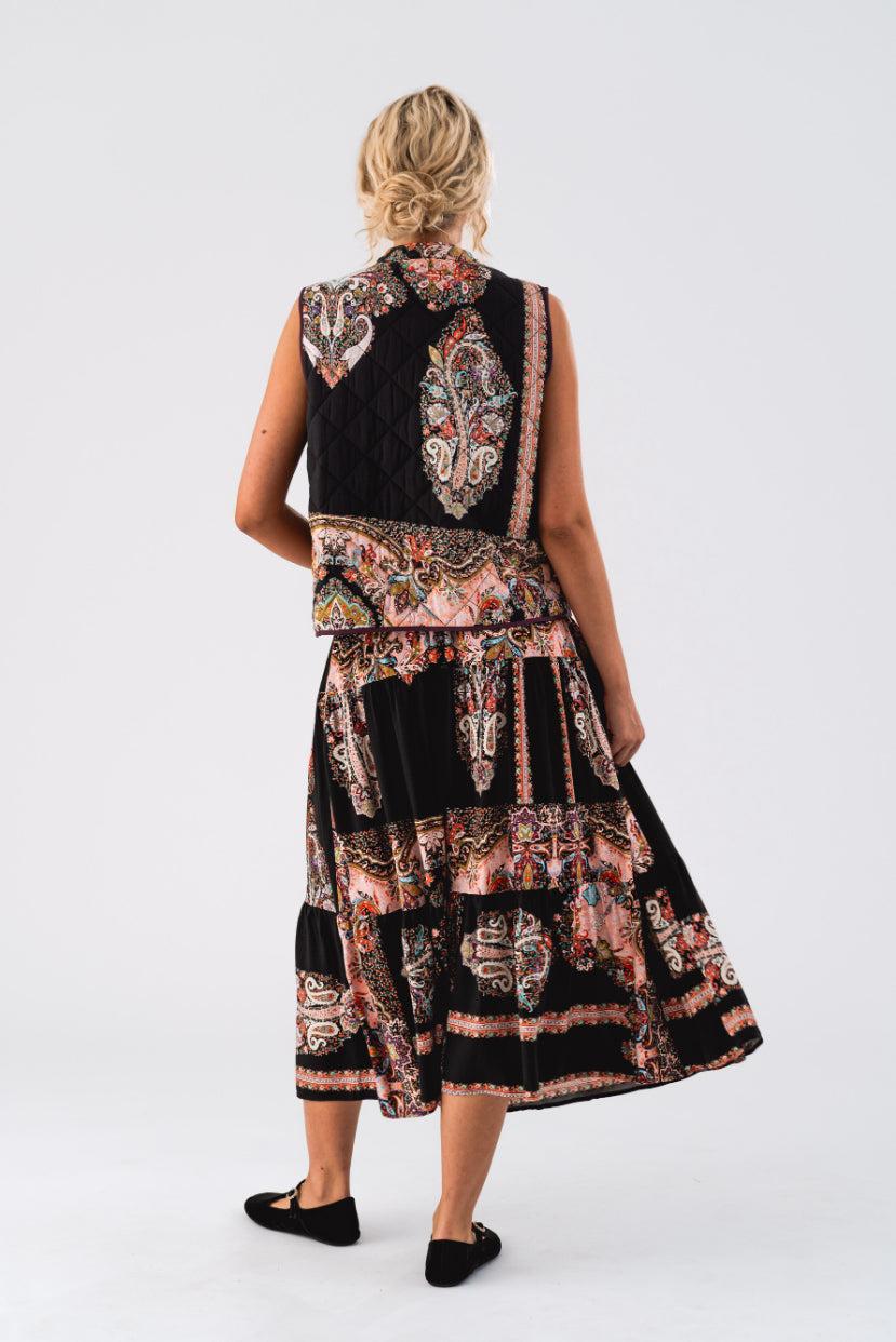 Good Thing Lollys Laundry Morning Midi Skirt - Black Paisley Print