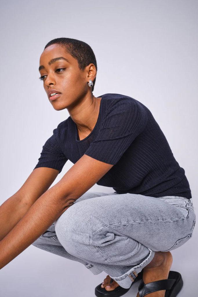 Good Thing Mos Mosh Bouch Rib Short Sleeve Knit - Salute Navy