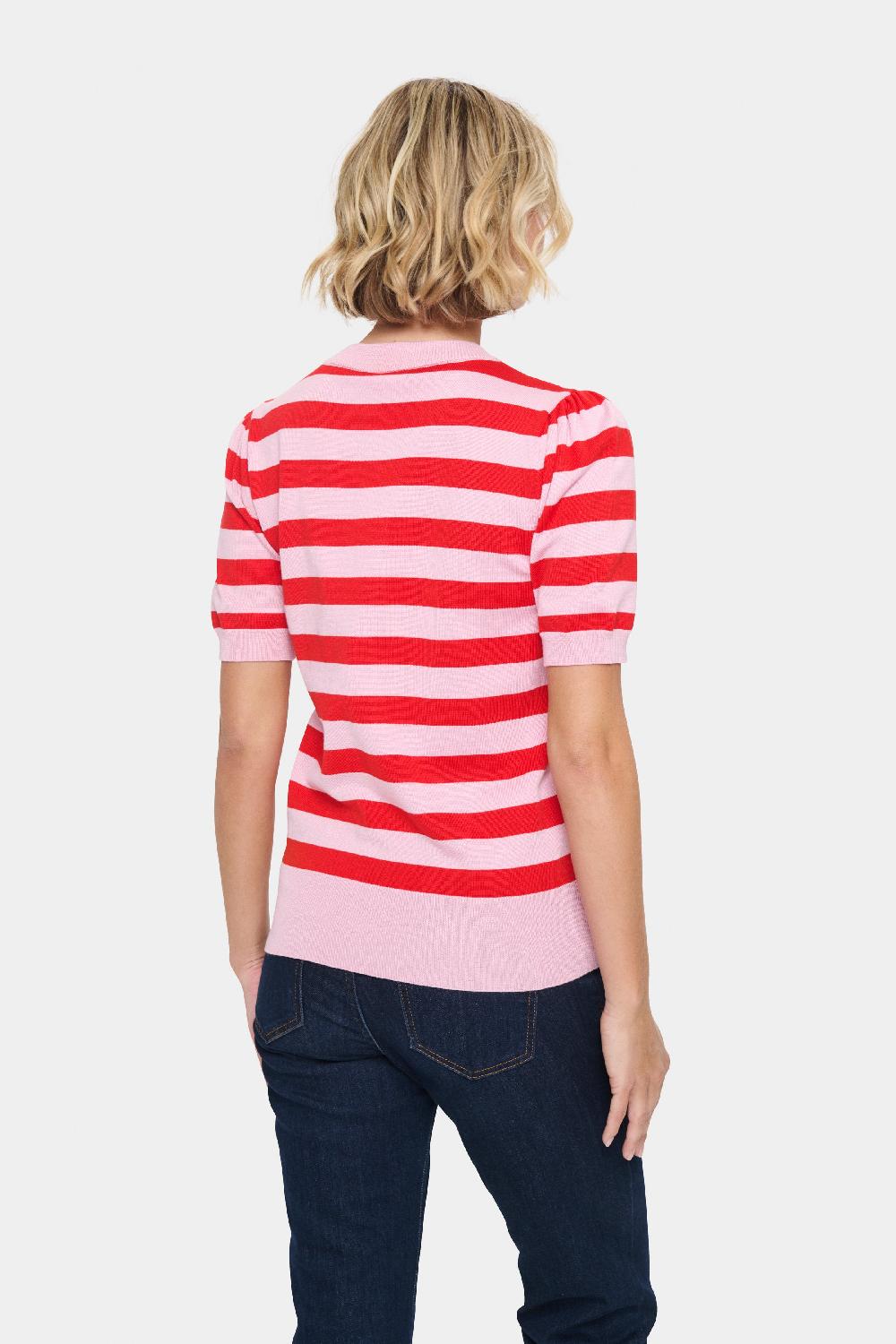 Good Thing Saint Tropez Mila Short Sleeve Pullover - Pink Flame Stripe