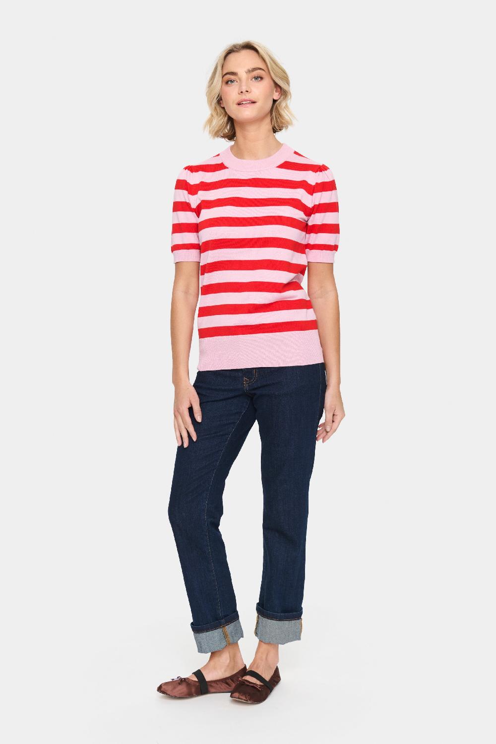 Good Thing Saint Tropez Mila Short Sleeve Pullover - Pink Flame Stripe