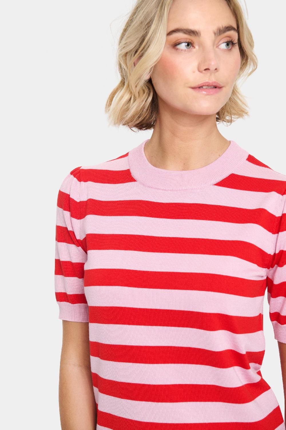 Good Thing Saint Tropez Mila Short Sleeve Pullover - Pink Flame Stripe