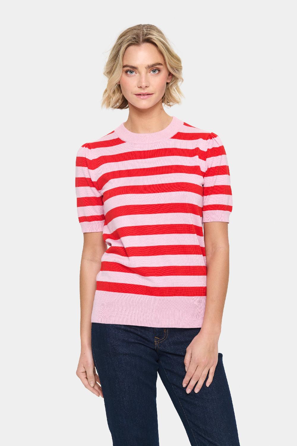 good thing Saint Tropez Mila Short Sleeve Pullover - Pink Flame Stripe