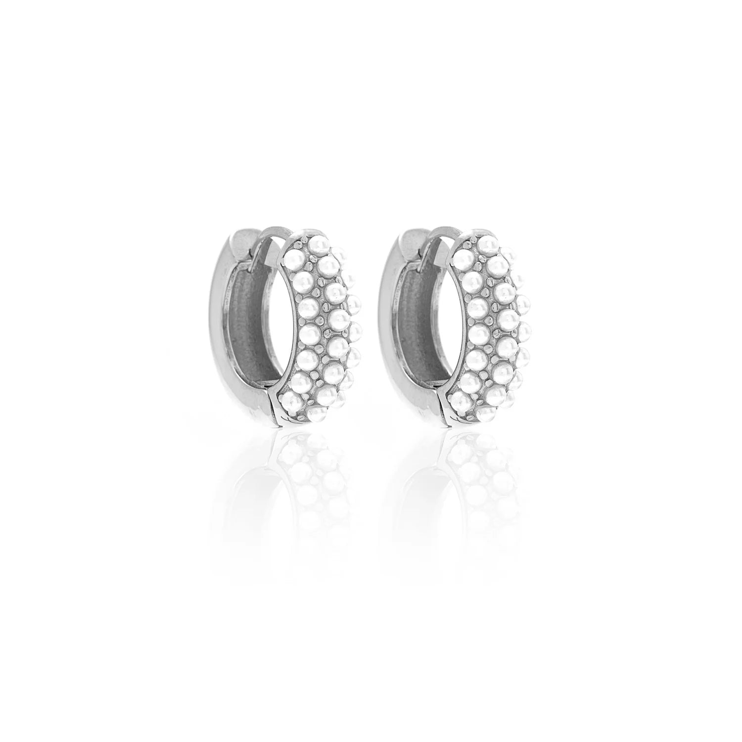 good thing Silk & Steel Amara Hoop Earrings - Pearl/Silver