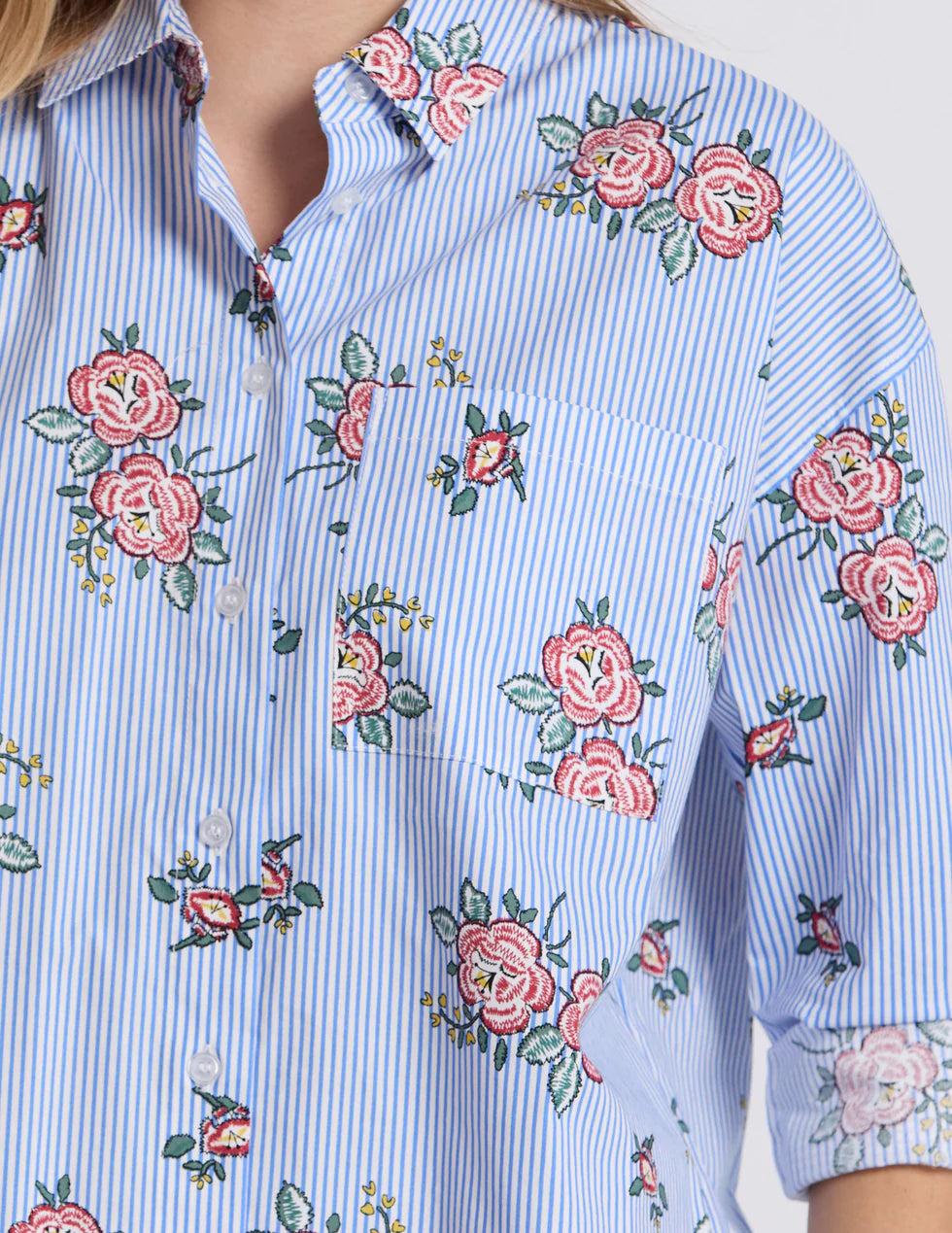 Good Thing Stella And Gemma Estella Shirt - Floral Blue Stripe