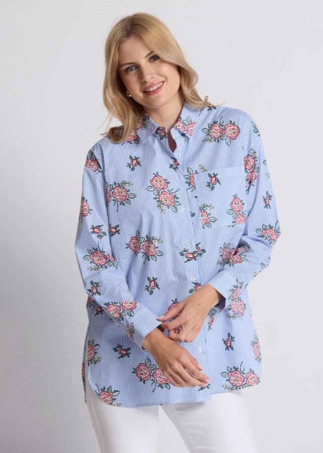 good thing Stella and Gemma Estella Shirt - Floral Blue Stripe