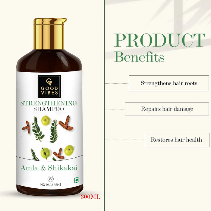 Good Vibes Amla Shikakai Strengthening Shampoo | With Neem | Hair Growth Shine