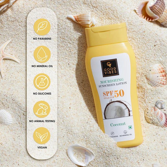 Good Vibes Coconut Nourishing Sunscreen Lotion SPF 50 With Lime & Rosemary Leaf Oil