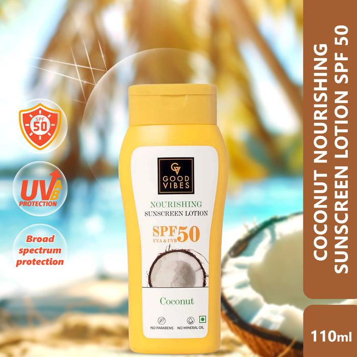 good vibes Coconut Nourishing Sunscreen Lotion SPF 50 With Lime & Rosemary Leaf Oil