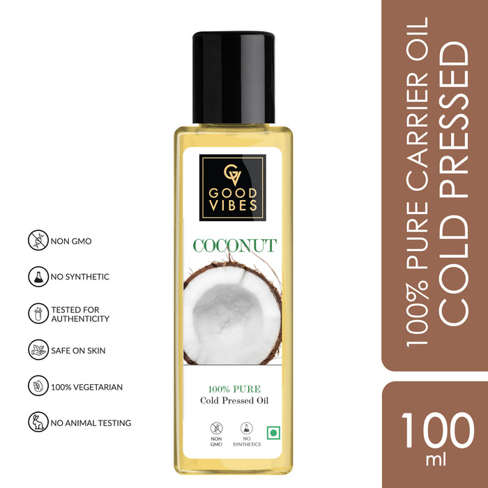 Good Vibes Good Vibes Coconut 100% Pure Cold Pressed Carrier Oil For Hair & Skin | Hair Growth Anti-Ageing | No Parabens No Animal Testing (100 Ml)