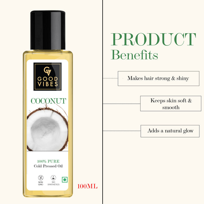 Good Vibes Good Vibes Coconut 100% Pure Cold Pressed Carrier Oil For Hair & Skin | Hair Growth Anti-Ageing | No Parabens No Animal Testing (100 Ml)