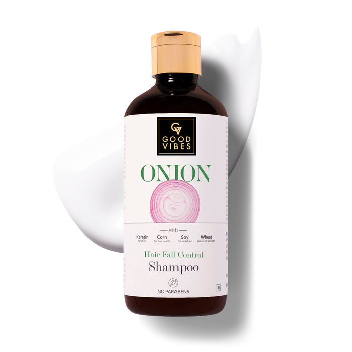 Good Vibes Onion Hairfall Control Shampoo With Keratin Corn Wheat Protein & Soy