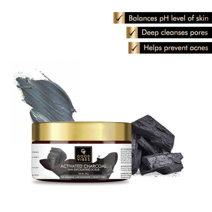 Good Vibes Skin Exfoliating Face Scrub - Activated Charcoal (50 Gm)
