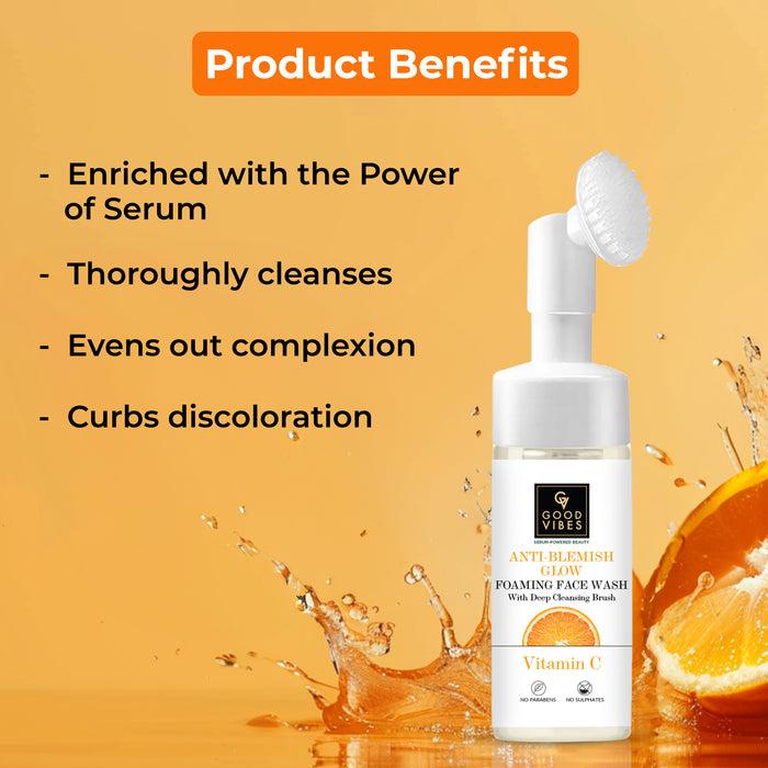 Good Vibes Vitamin C Anti- Blemish Glow Foaming Face Wash With Deep Cleansing Brush And Power Of Serum